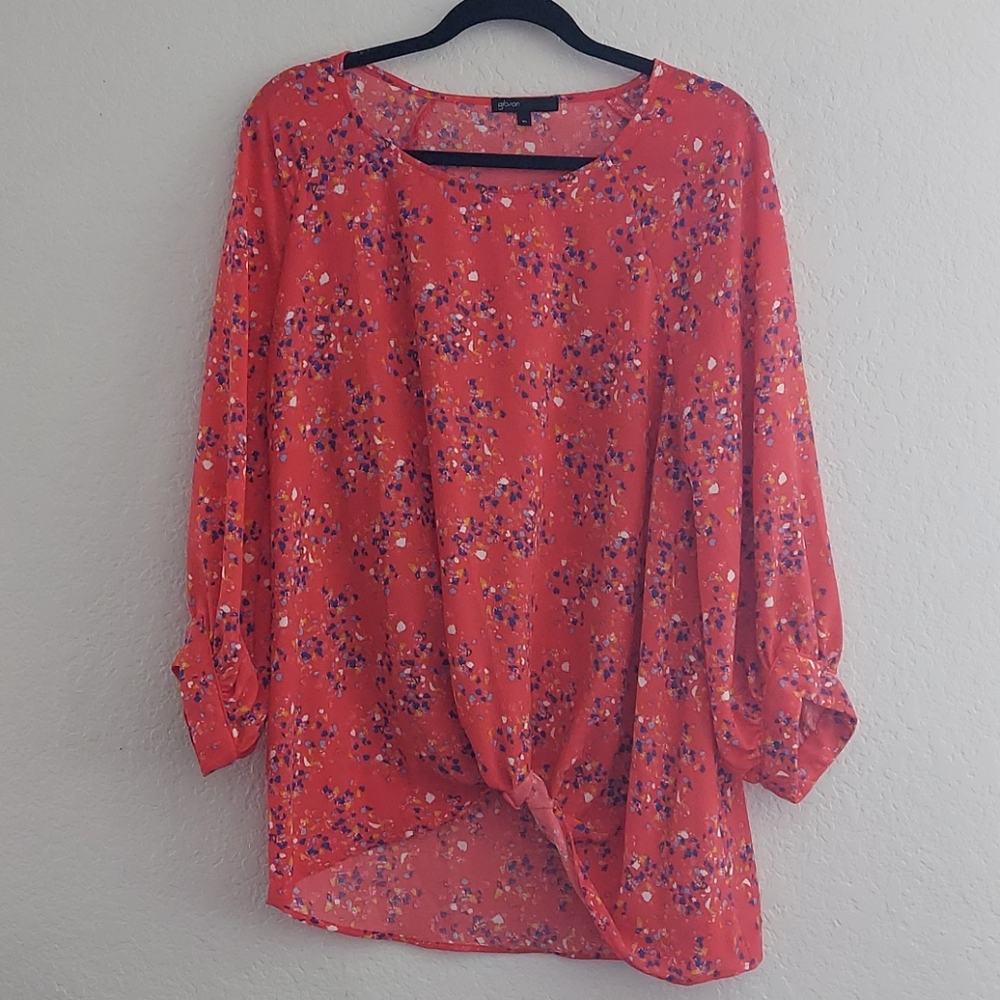 Gibson Knot Front Floral Blouse Size XL